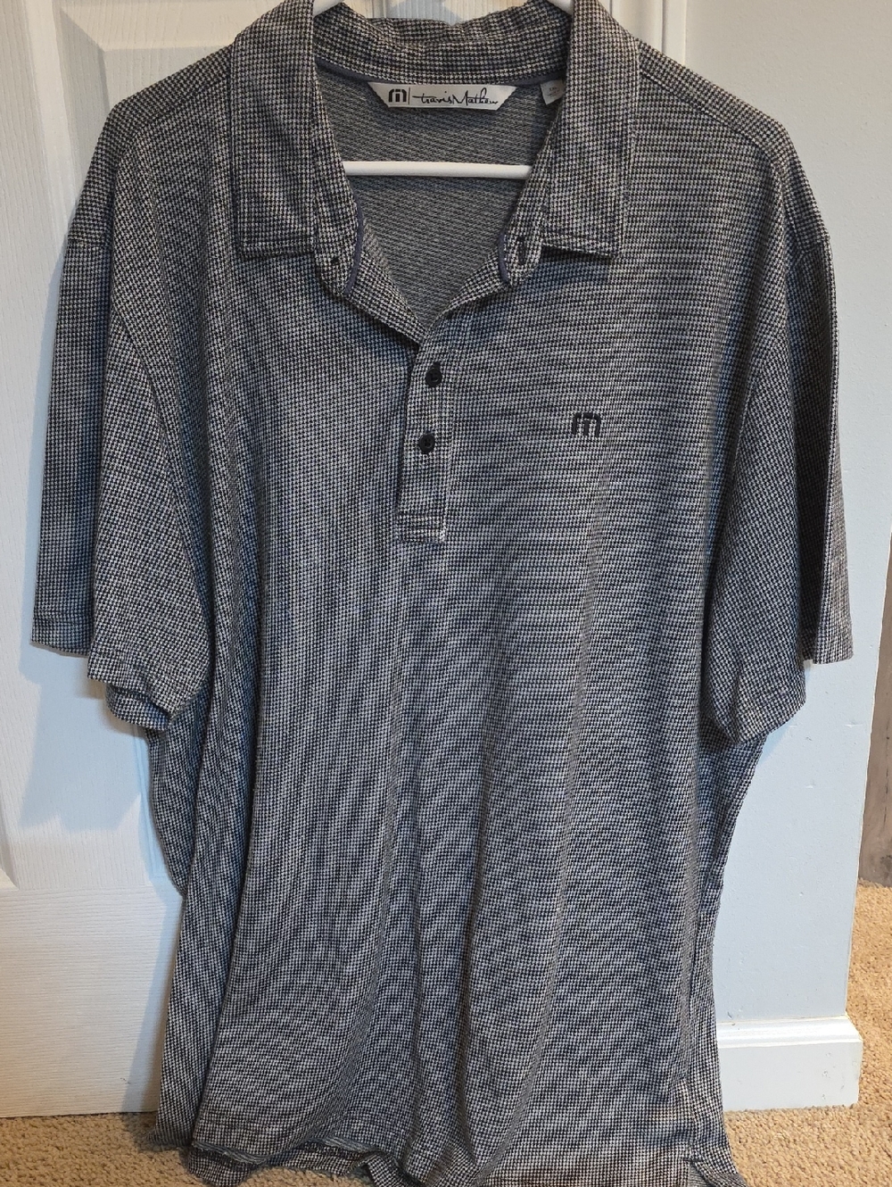 Travis Mathew Men's Black & White Micro-Pattern Polo